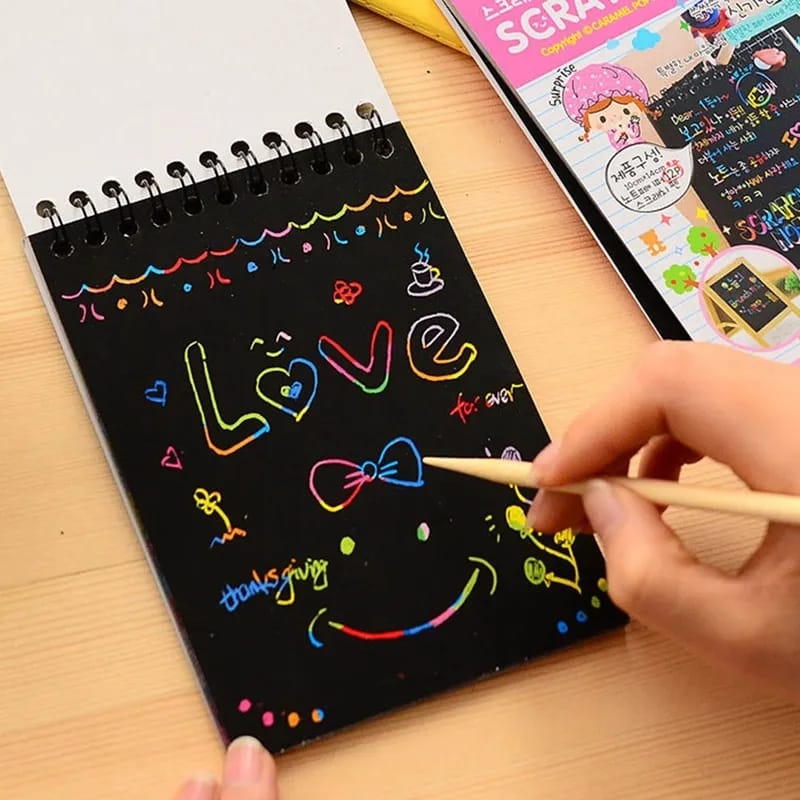 12 Sheets Rainbow Scratch Note Sketchbook Paper Painting Toys